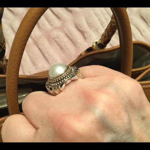 925 Sterling Silver 14 kt Gold Pearl Ring size 6 - Picture 7 of 9